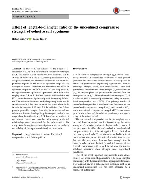 The effect of length to diameter ratio of test specimens on the 